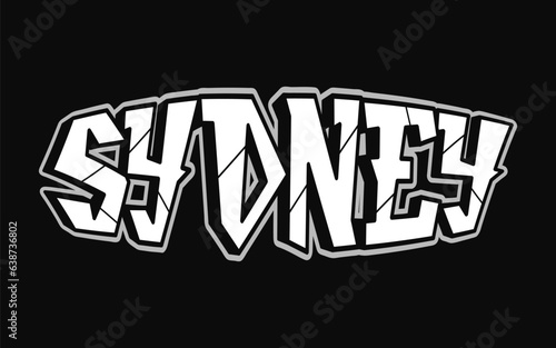Sydney city - single word, letters graffiti style. Vector hand drawn logo. Funny cool trippy word Sydney town, fashion, graffiti style print t-shirt, poster concept
