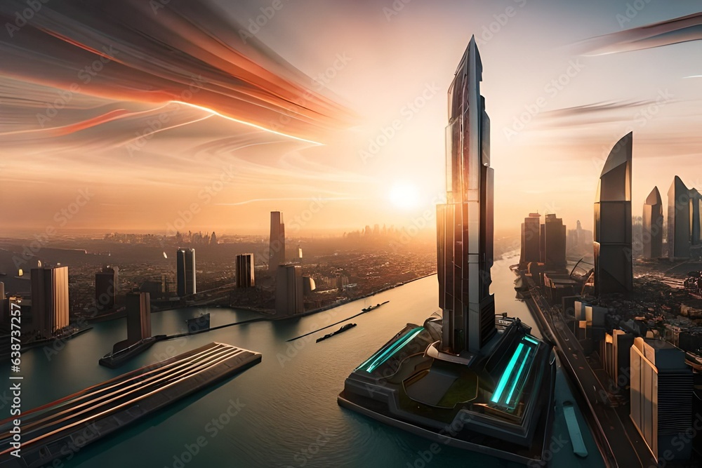 Obraz premium city at sunset