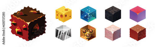 Game Blocks and Cubes of Different Material Vector Set