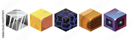 Game Blocks and Cubes of Different Material Vector Set
