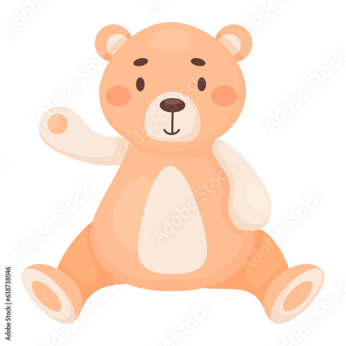 Children toy cute Teddy bear. sitting bear cub waves its paw. Vector illustration in cartoon style. kids collection.