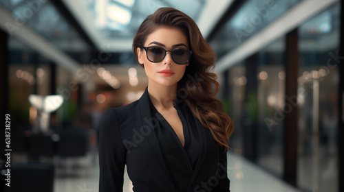 young attractive businesswomen in black suite