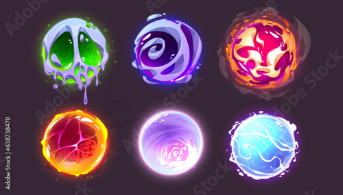 Magic glowing ball for fortune telling. Cartoon vector illustration of glass sphere of magician or witch with bright neon plasma and luminous energy. Wizard orb or crystal with future prediction power
