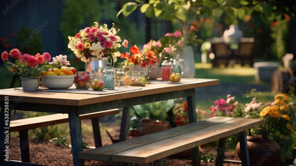 table with flowers in garden