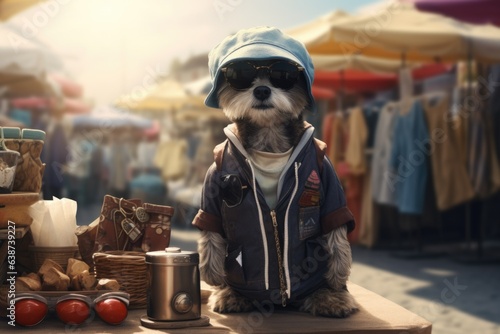 Dog wearing seller clothes background  © kramynina