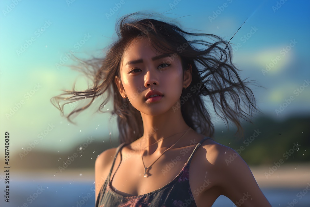 朝日を浴びる女性 日本人 with generative ai 朝日を浴びる女性 日本人 with generative ai