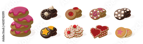 Different Cookie as Baked Dessert Food Vector Set