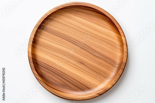 Round Wooden Tray Isolated on White