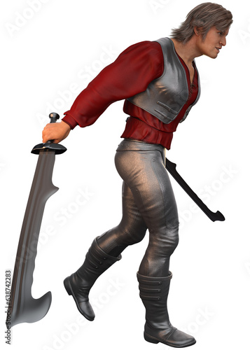 3D Render of Warrior man with two blades