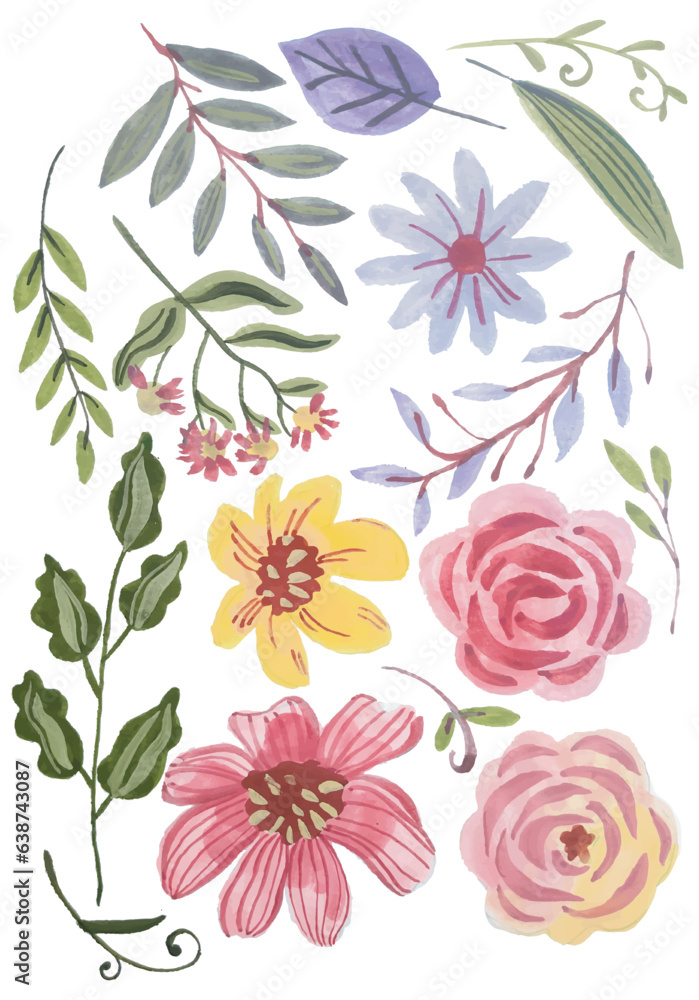 watercolor flower elements clipart isolated background