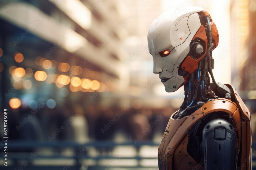 Fototapeta premium Robot courier concept background 