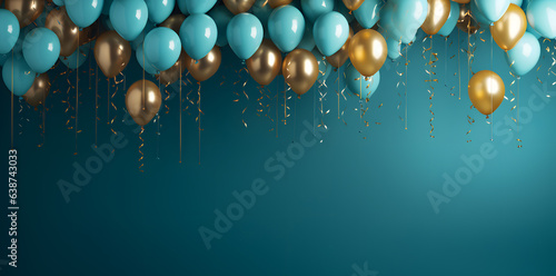 Perty balloons with sparkles high detailed background. Celebration, holiday, birthday party.
