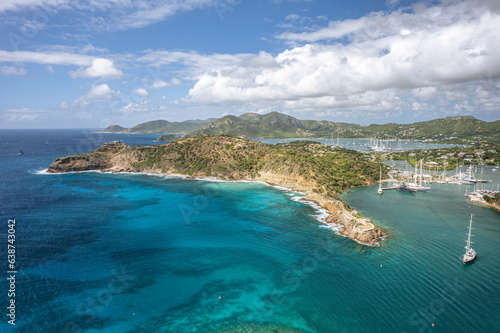 Wall Mural The drone aerial view of Fort Berkeley, English harbor and Nelson's dockyard national park in Antigua Island