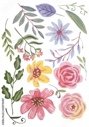 watercolor flower elements clipart isolated background