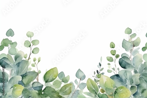 Fotografie, Obraz Watercolor green floral banner with  branches isolated on white background, cop