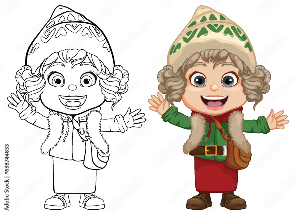 Cheerful Winter Celebration Cartoon Character Girl Cheerful Winter Celebration Cartoon Character Girl