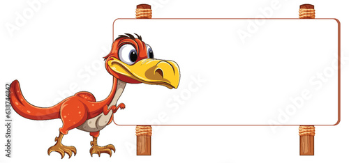 Playful Dinosaur Cartoon Standing in Front of Signboard Banner