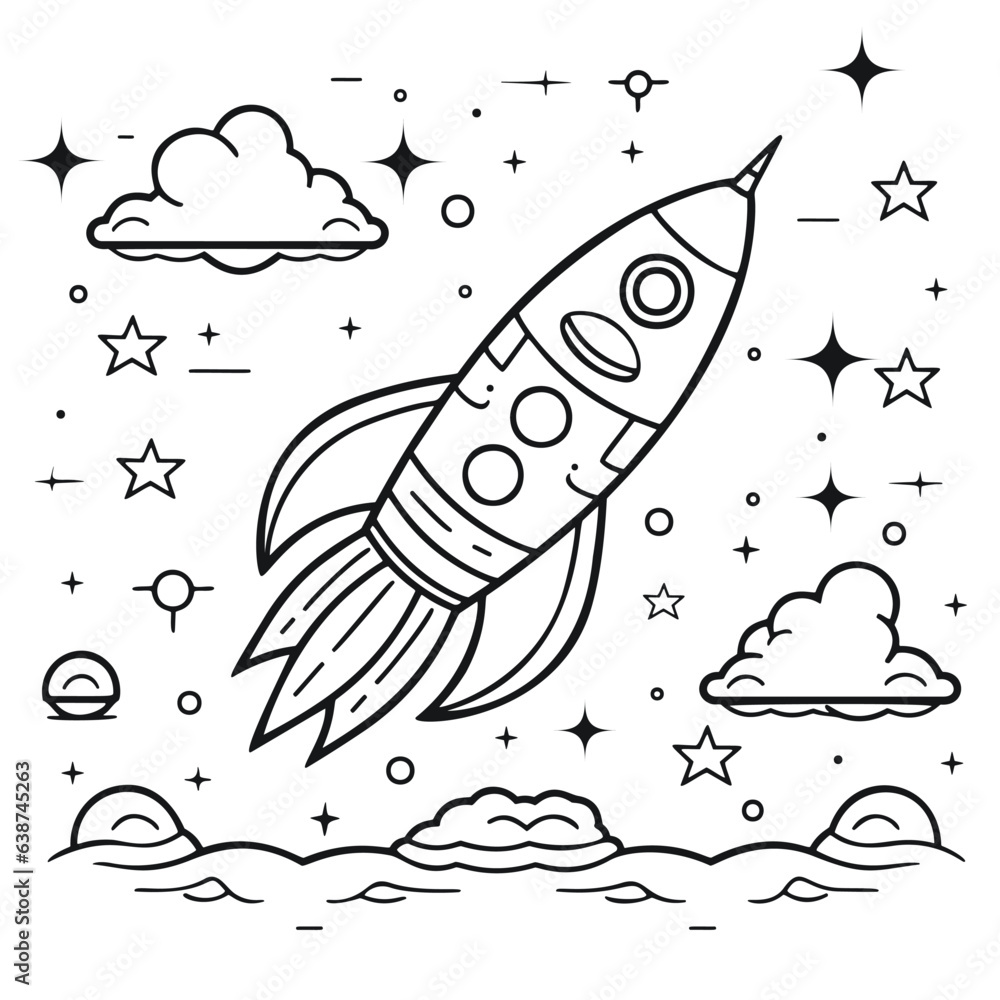 Fototapeta premium Space Rocket Cartoon Coloring Page