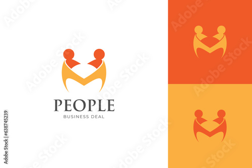 initial letter M modern logo design, connecting partnership people logo illustration