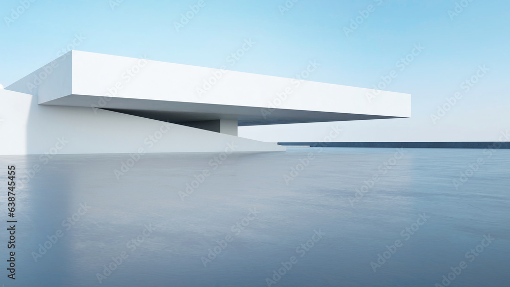 Fototapeta premium 3d render of abstract modern architecture with empty concrete floor, car presentation background.