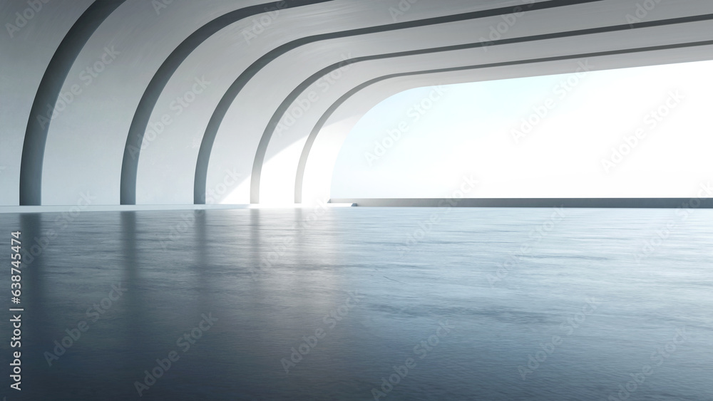 3d render of abstract modern architecture with empty concrete floor, car presentation background.