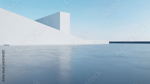 Fototapeta Naklejka Na Ścianę i Meble -  3d render of abstract modern architecture with empty concrete floor, car presentation background.