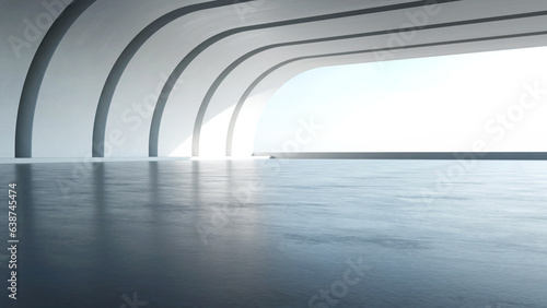 3d render of abstract modern architecture with empty concrete floor, car presentation background.