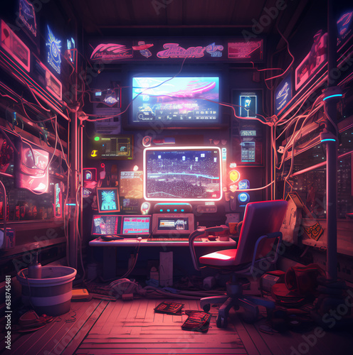 Wallpaper Mural a baseball like computer, cyberpunk neon lights  Torontodigital.ca