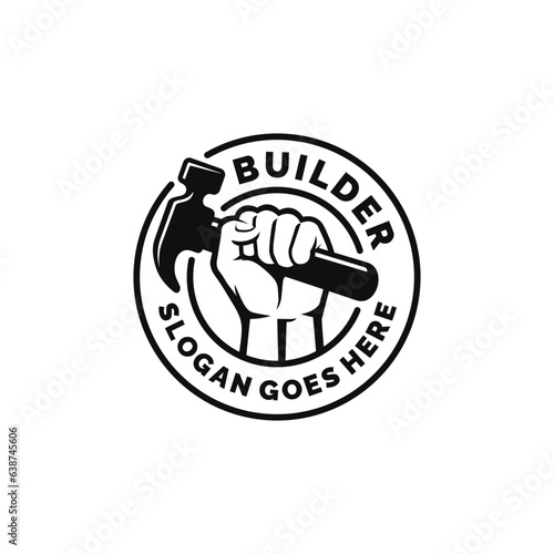 Tableau sur toile Hand holding hammer logo design vector