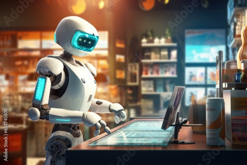 Robot cashier concept background