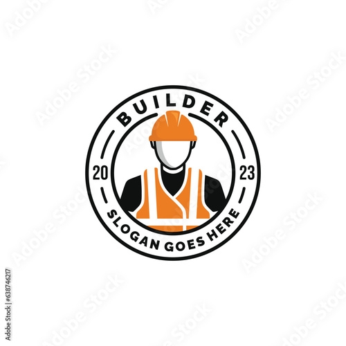 Construction worker logo design vector illustration