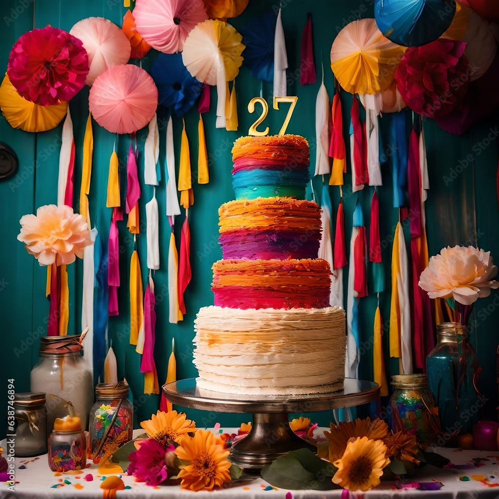 Fototapeta premium birthday cake and candles 