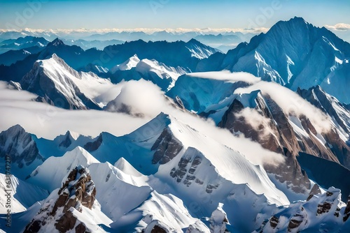 Majestic snow-capped peaks rising above the clouds