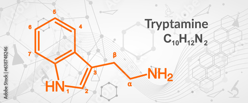 Skeletal formula of alkaloid Tryptamine. Chemical molecule. photo