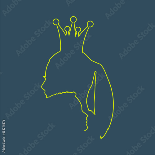 Woman and man head outline silhouettes. Queen and common man. Young couple