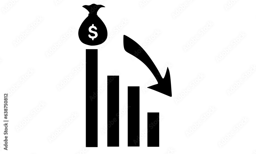 Money loss design concept, decreasing graph, shack cash with down arrow illustration.
Money loss design concept, decreasing graph, shack cash with down arrow illustration.