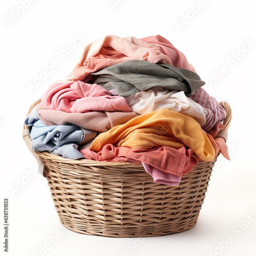 Dirty laundry in basket, isolated on white, ai technology