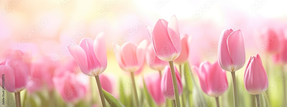 Beautiful pink Tulip on a blurred spring sunny background.