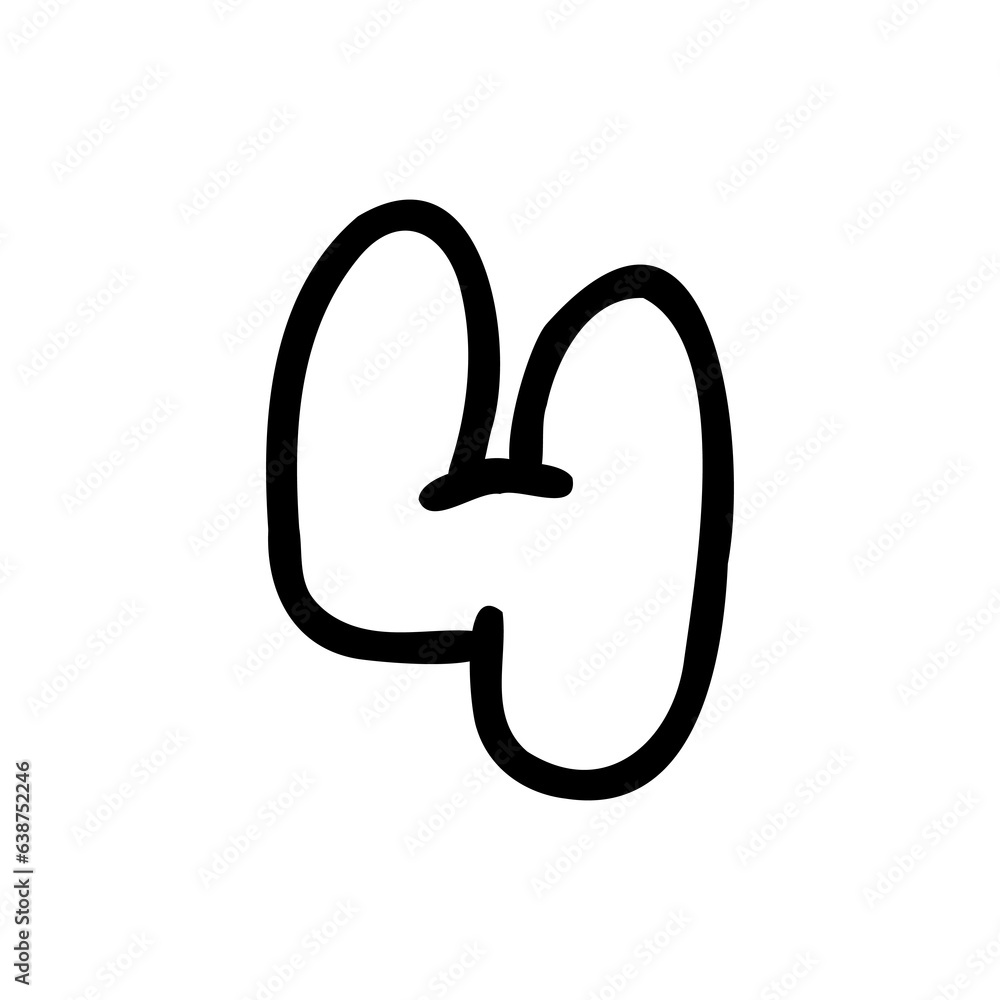 Digit number four outline font in outline bubble style isolated on ...