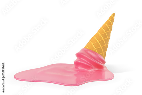 Berry ice cream in a waffle cone that melted on the surface. Vector illustration