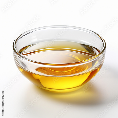 Glass bowl with cooking oil on white background, ai technology