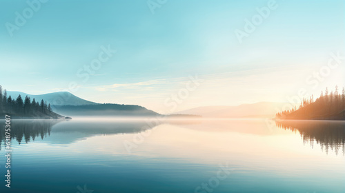 view of lake. Bright morning scene  clear reflection  Generative AI