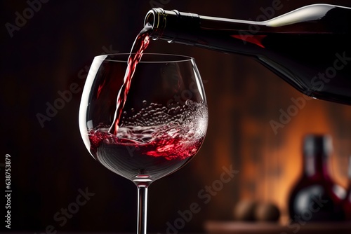 Pouring red wine into a wine glass. 