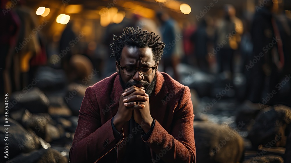 homme triste, anxieuse et déprimée lors d'une réunion d'un groupe de soutien pour les problèmes de santé mentale et d'addiction dans un espace communautaire anonyme. homme triste, anxieuse et déprimée lors d'une réunion d'un groupe de soutien pour les problèmes de santé mentale et d'addiction dans un espace communautaire anonyme.