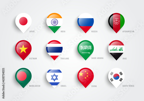 Free Download Asia Pin Set With Asian Flags - GFXLoad