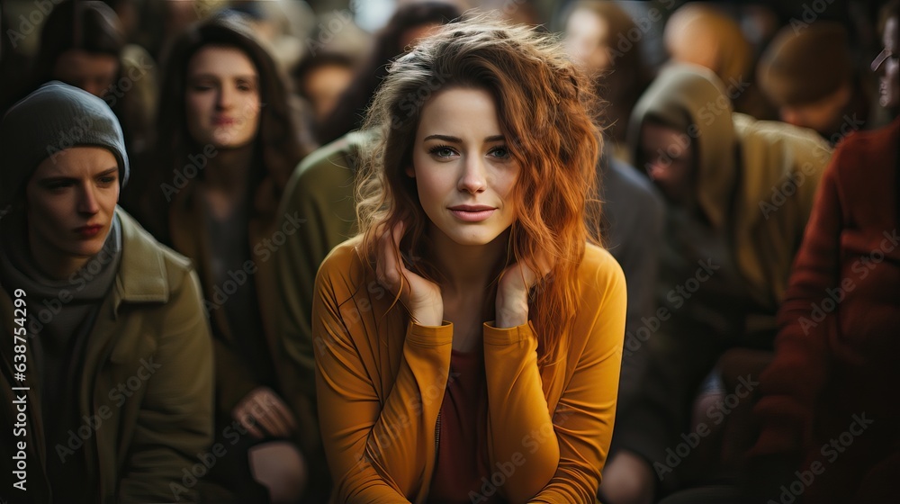 Obraz premium Femme blanche triste, anxieuse et déprimée lors d'une réunion d'un groupe de soutien pour les problèmes de santé mentale et d'addiction dans un espace communautaire anonyme.