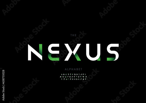 Vector of stylized modern font and alphabet	