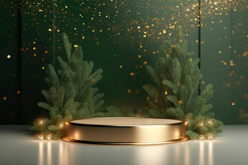 Christmas podium for products showcase, promotional sale, in green color