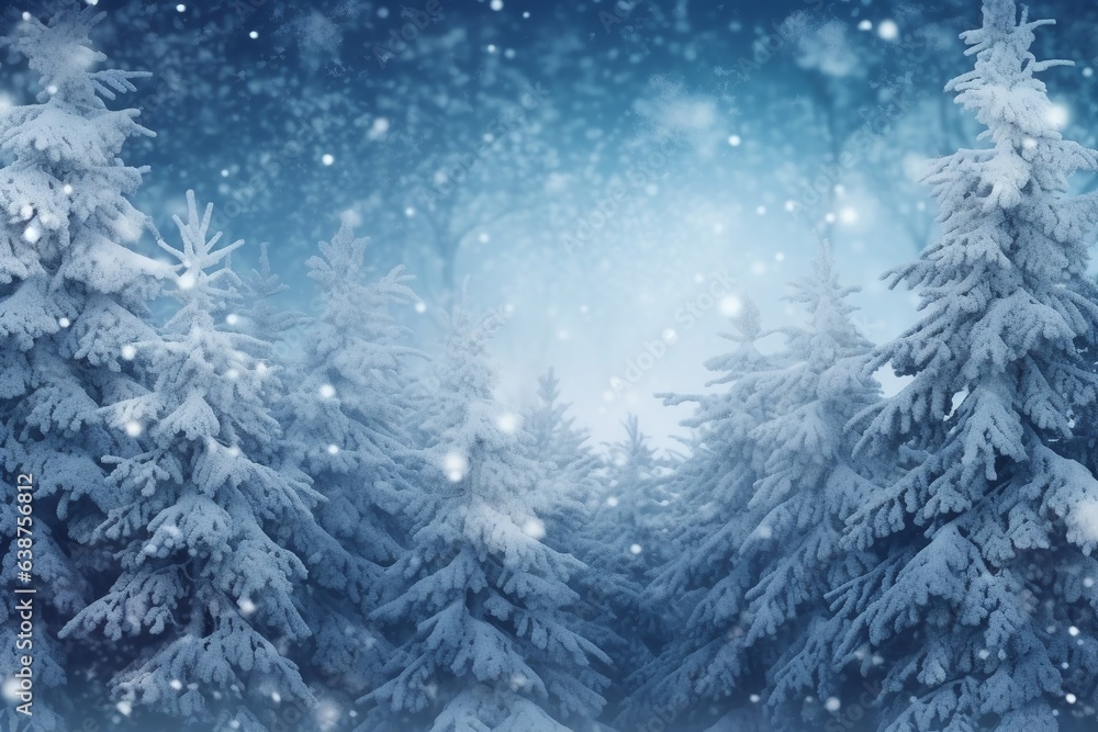Winter background of snow and Christmas tree