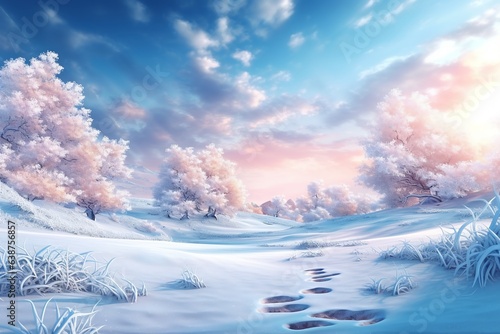 Winter background of snow and frost with free space for your decoration. © Lusi_mila